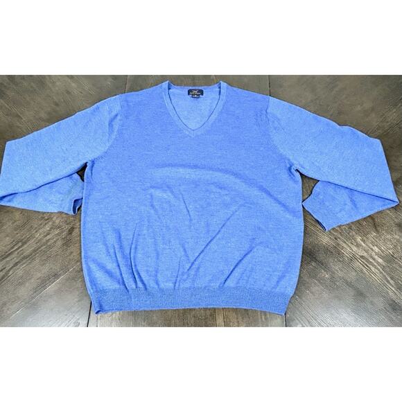 346 Brooks Brothers Sweater Men's XL Blue V-Neck Merino Wool EUC - Picture 2 of 7